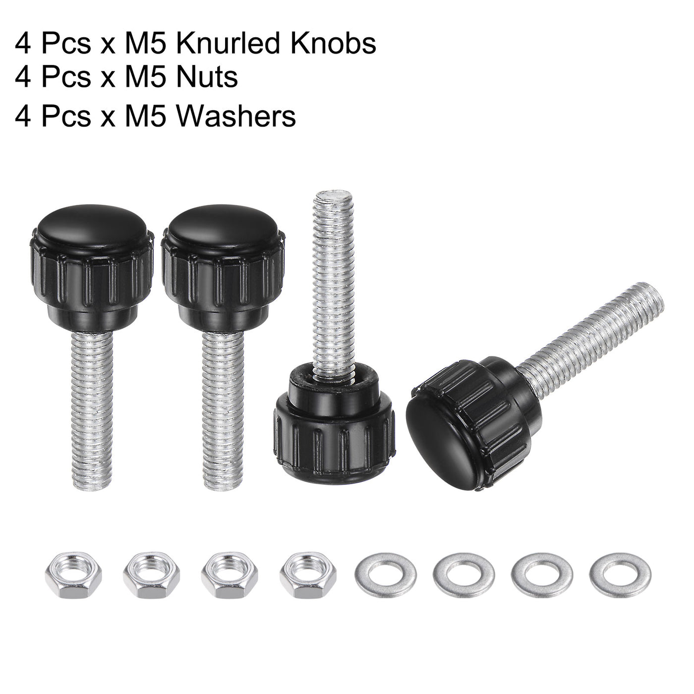 uxcell Uxcell 4 Sets Knurled Knobs with Nuts Washers, M5 x 20mm Carbon Steel Stud 15mm Head