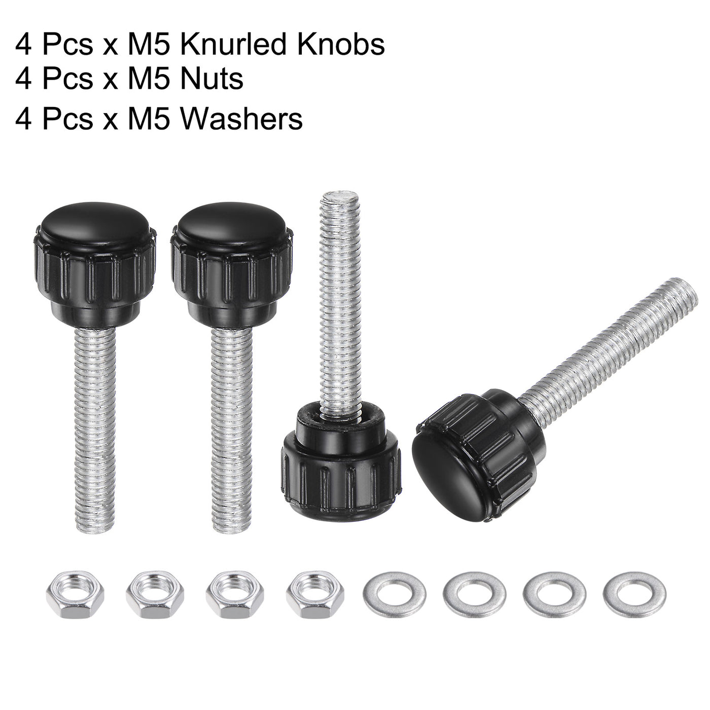 uxcell Uxcell 4 Sets Knurled Knobs with Nuts Washers, M5 x 25mm Carbon Steel Stud 14mm Head