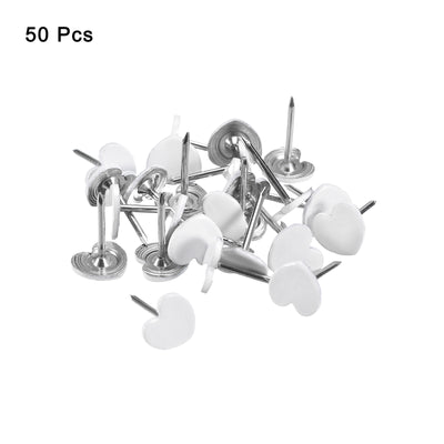 Harfington Uxcell 50Pcs Heart Shape Push Pins Decorative Thumbtacks for Cork Board, White