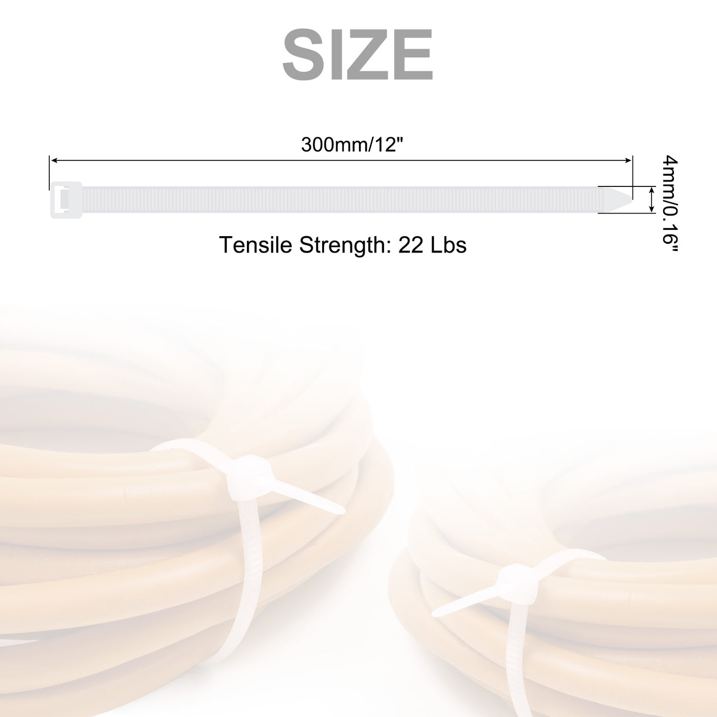 Harfington 400 Stück 300mm/12" 22 lbs Kabelbinder selbstsichernde lange Nylon-Kabelbinder 4mm für Kabelmanagement, weiß