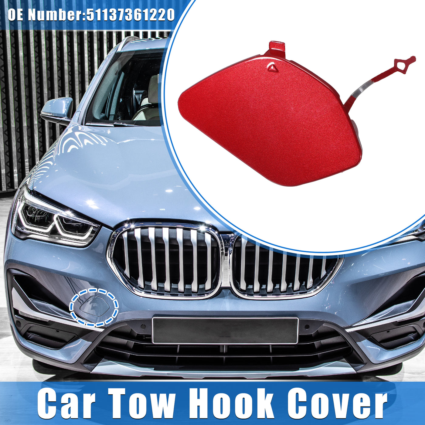 VekAuto Car Tow Hook Eye Hole Cover Cap Compatible for BMW X1 XDrive28i 2.0L L4 - Gas 2016, Durable Plastic Red Front Right Bumper