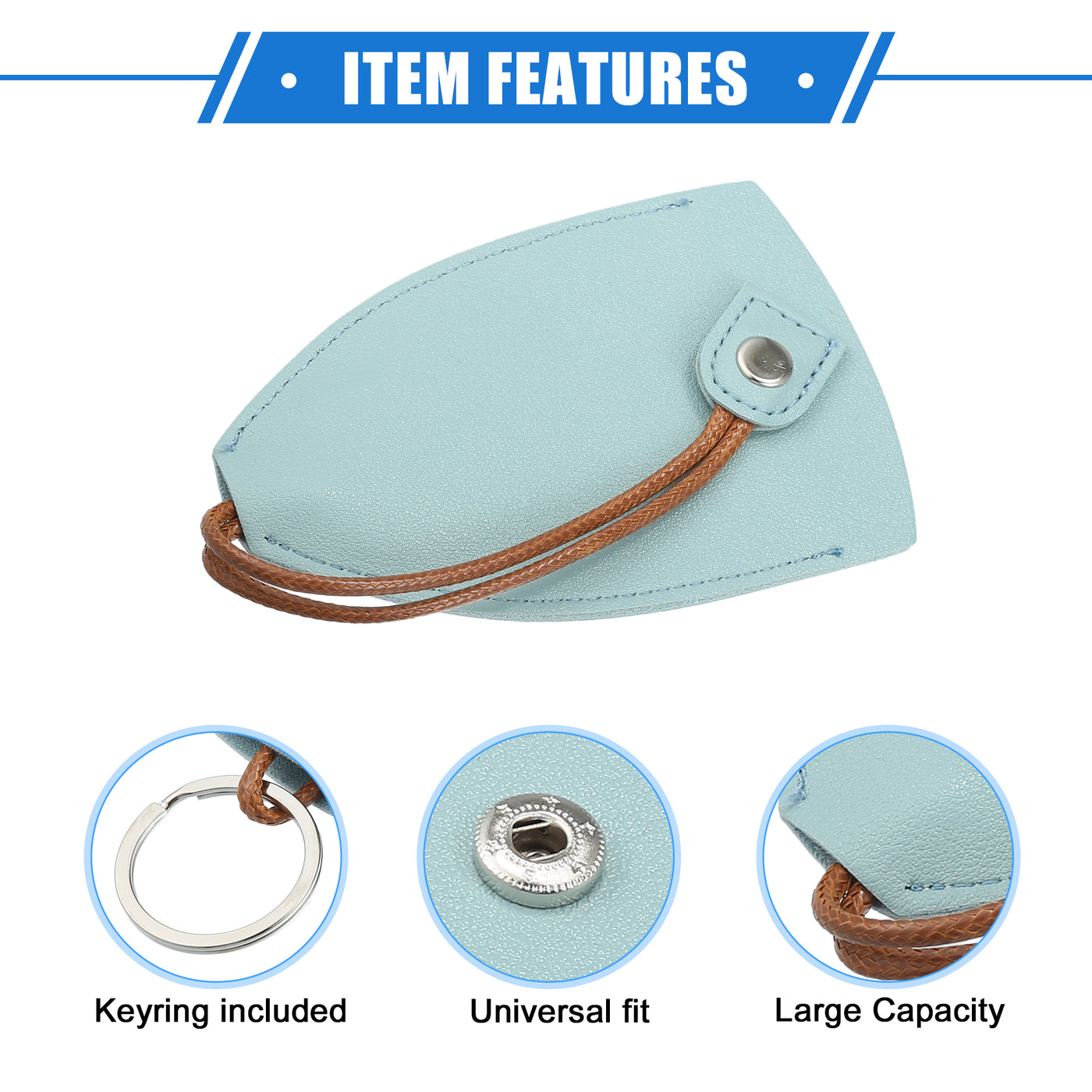 VekAuto 2 Pcs Pull Out Car Key Fob Case Cover Protector, Key Sleeve Keychain Bags Holder Universal for Car Large Capacity Faux Leather Blue with Keyring