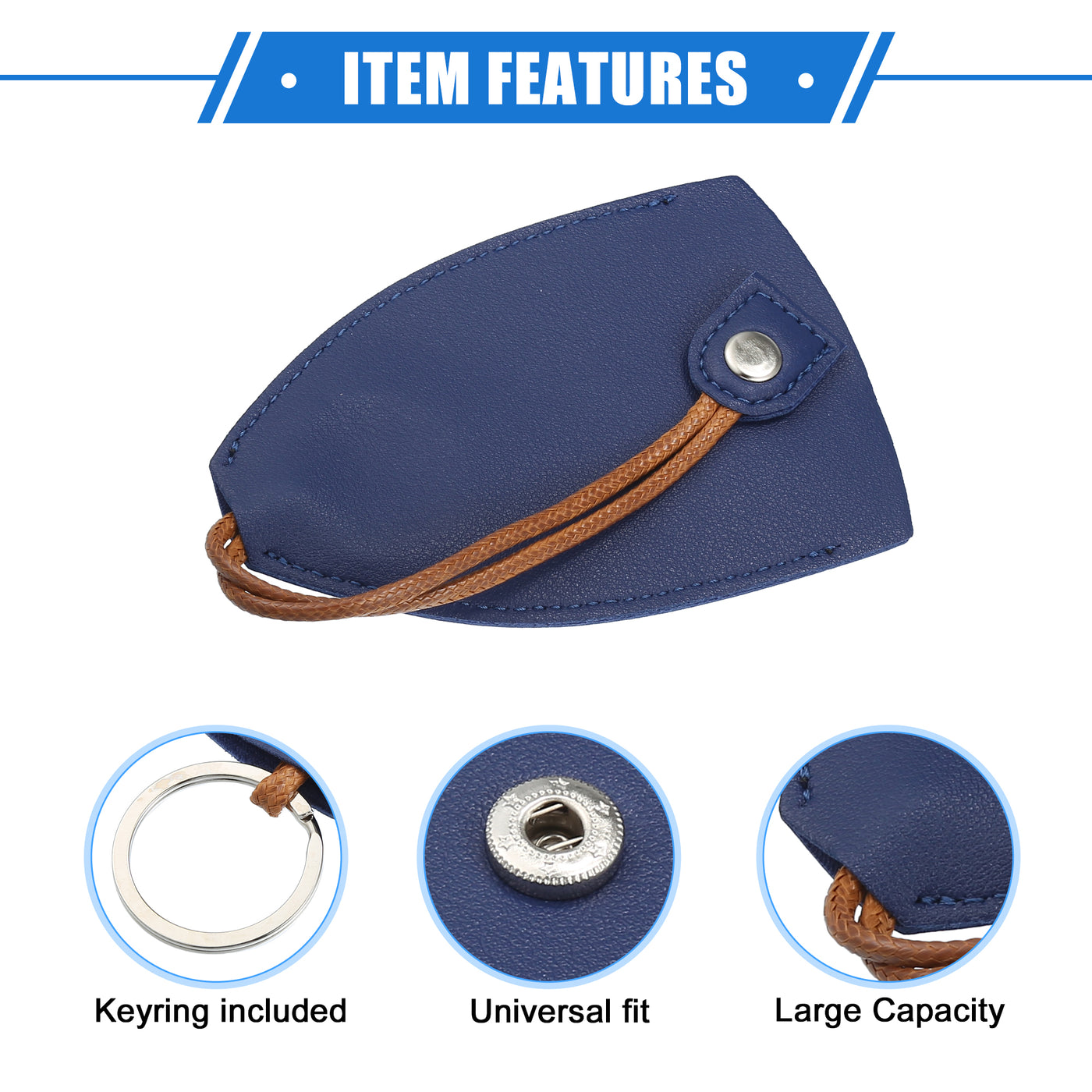 VekAuto 2 Pcs Pull Out Car Key Fob Case Cover Protector, Key Sleeve Keychain Bags Holder Universal for Car Large Capacity Faux Leather Dark Blue with Keyring