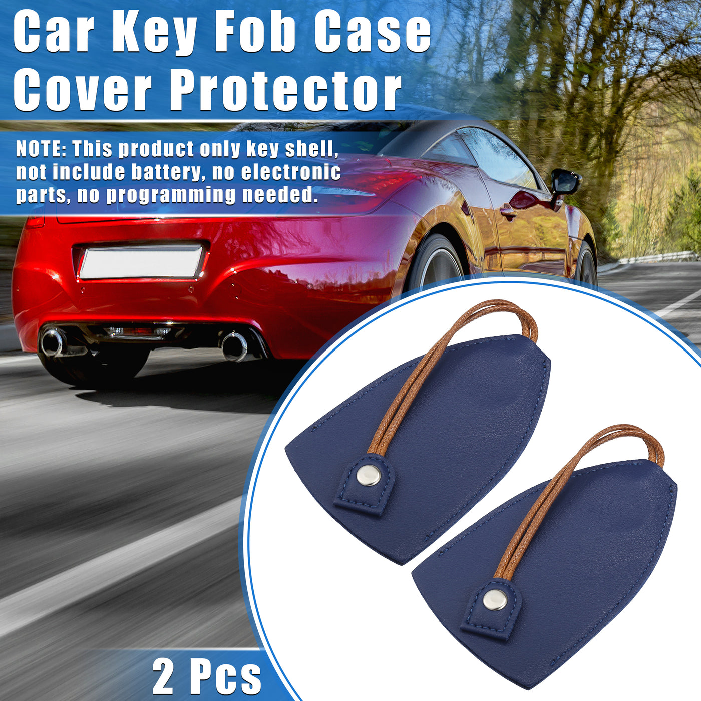 VekAuto 2 Pcs Pull Out Car Key Fob Case Cover Protector, Key Sleeve Keychain Bags Holder Universal for Car Large Capacity Faux Leather Dark Blue with Keyring