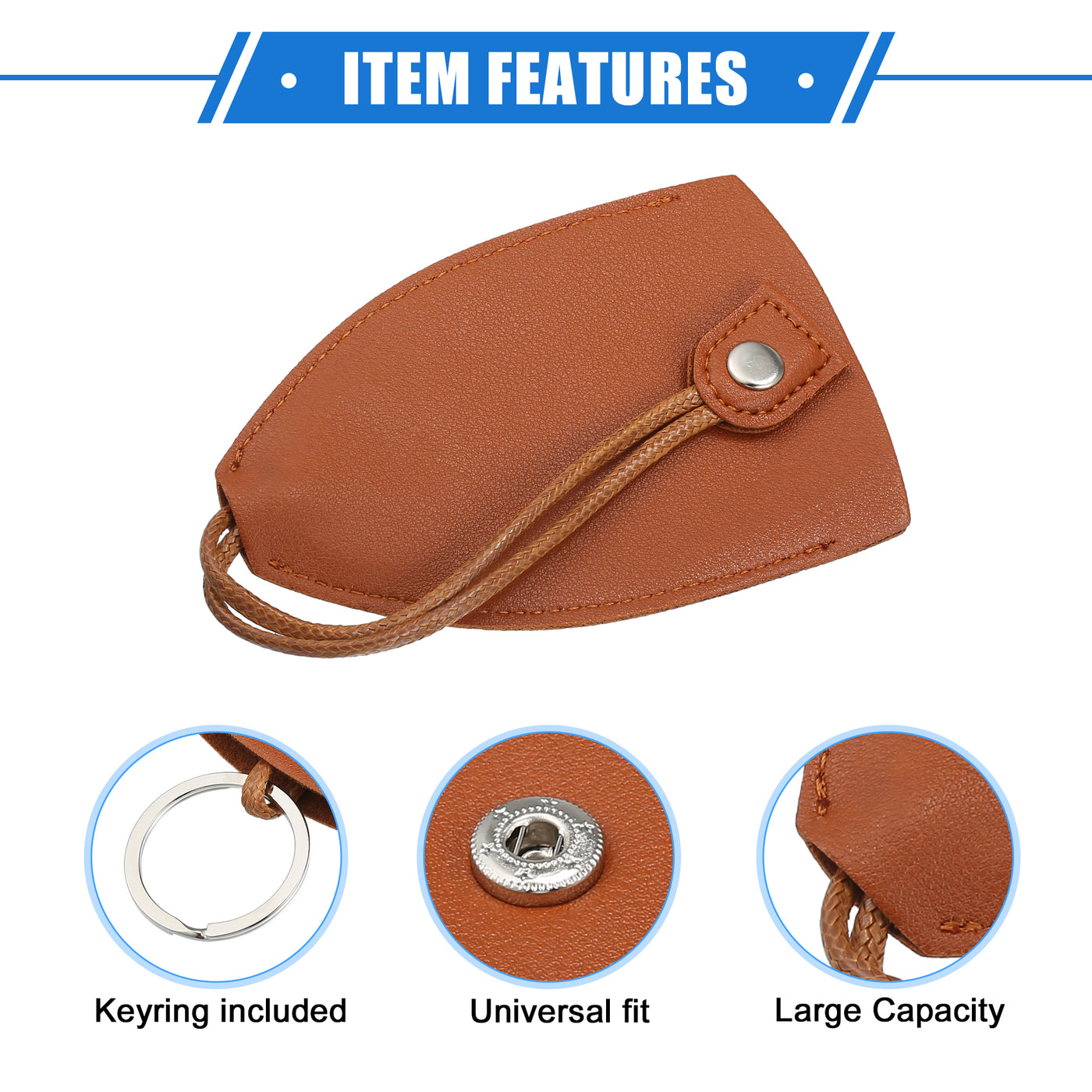 VekAuto 2 Pcs Pull Out Car Key Fob Case Cover Protector, Key Sleeve Keychain Bags Holder Universal for Car Large Capacity Faux Leather Brown with Keyring