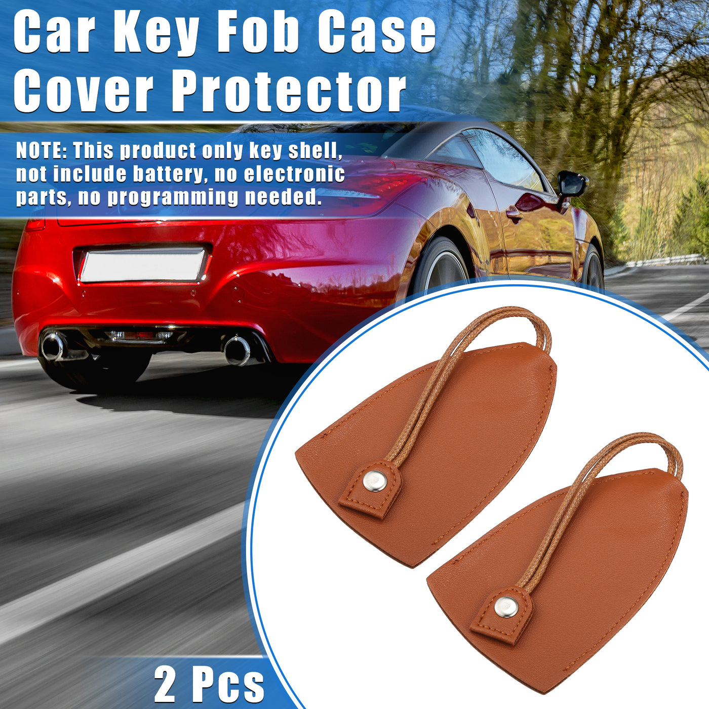 VekAuto 2 Pcs Pull Out Car Key Fob Case Cover Protector, Key Sleeve Keychain Bags Holder Universal for Car Large Capacity Faux Leather Brown with Keyring