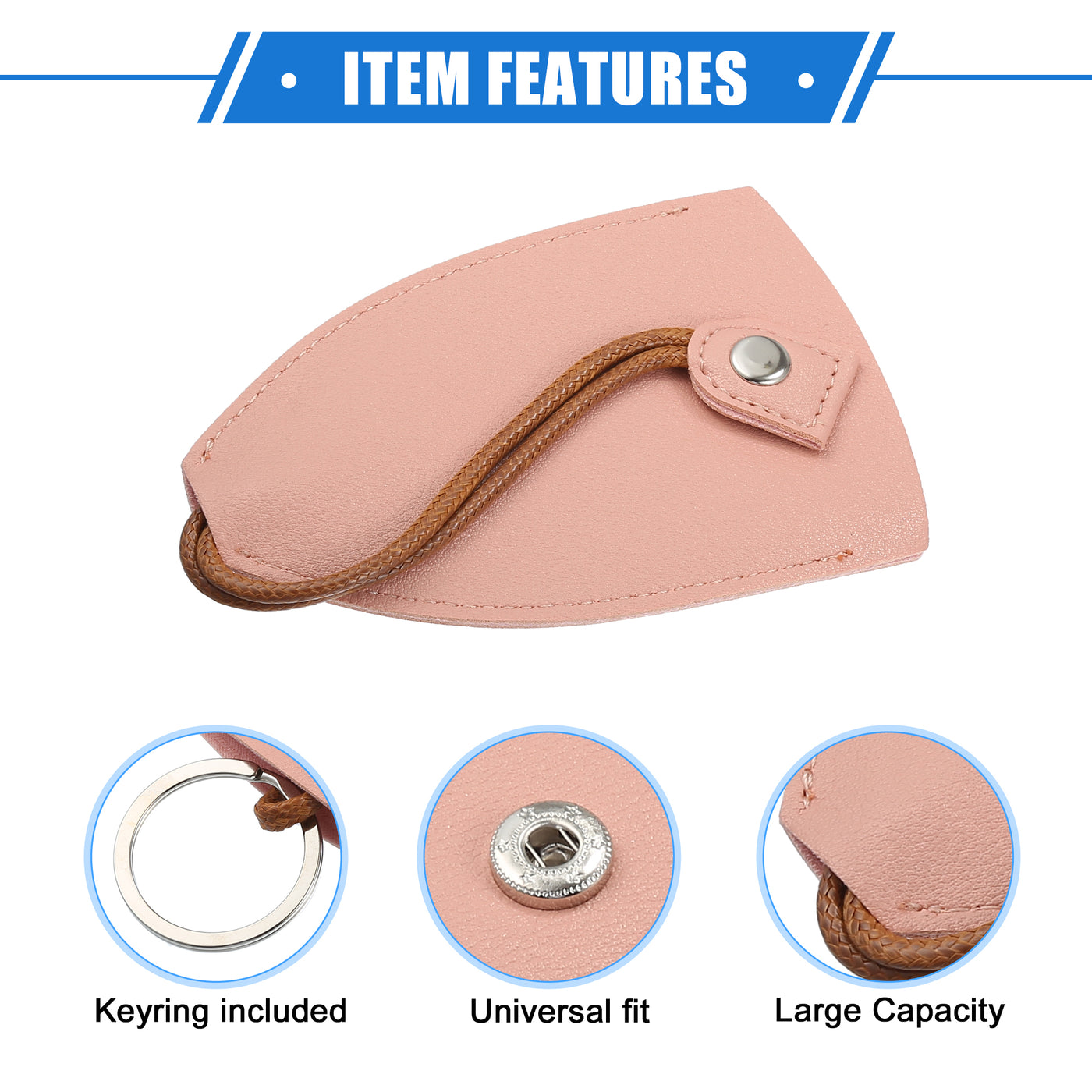 VekAuto 4 Pcs Pull Out Car Key Fob Case Cover Protector, Key Sleeve Keychain Bags Holder Universal for Car Large Capacity Faux Leather Pink with Keyring