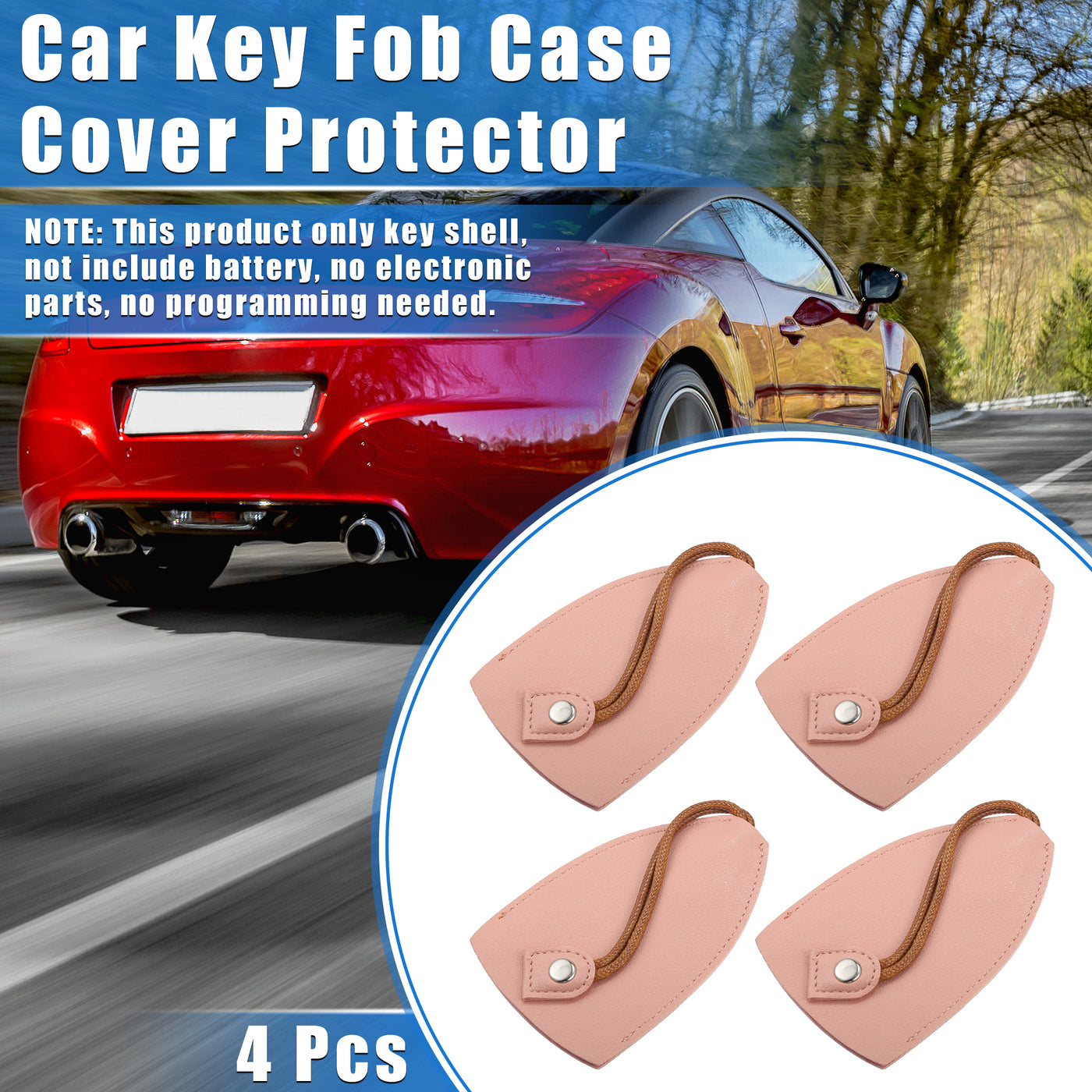 VekAuto 4 Pcs Pull Out Car Key Fob Case Cover Protector, Key Sleeve Keychain Bags Holder Universal for Car Large Capacity Faux Leather Pink with Keyring