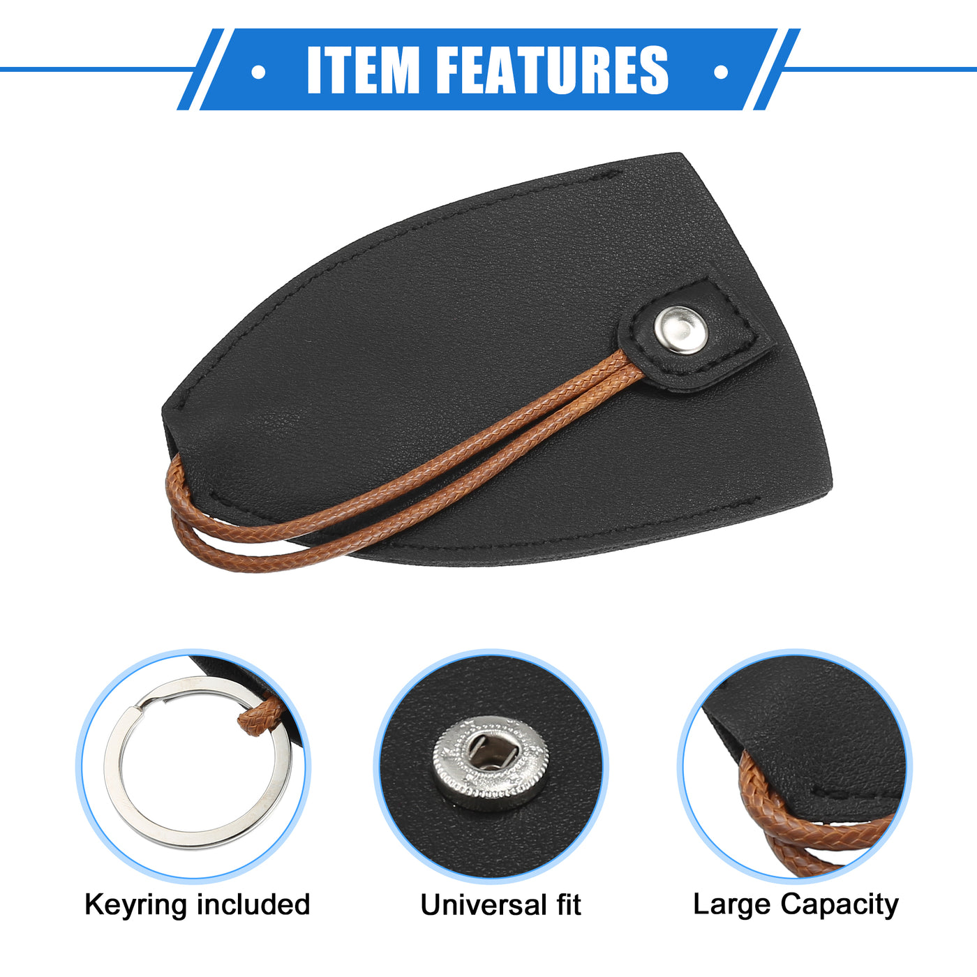 VekAuto 4 Pcs Pull Out Car Key Fob Case Cover Protector, Key Sleeve Keychain Bags Holder Universal for Car Large Capacity Faux Leather Black with Keyring