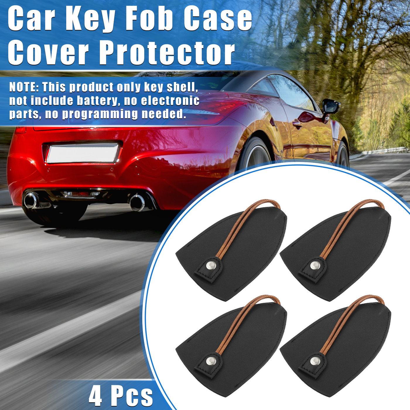 VekAuto 4 Pcs Pull Out Car Key Fob Case Cover Protector, Key Sleeve Keychain Bags Holder Universal for Car Large Capacity Faux Leather Black with Keyring