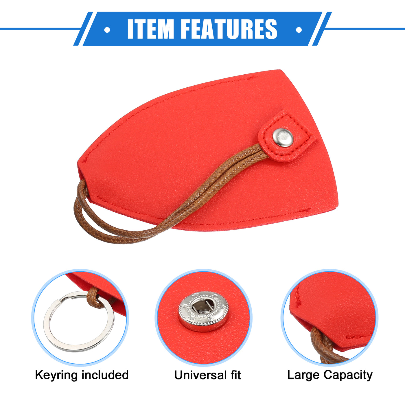 VekAuto 4 Pcs Pull Out Car Key Fob Case Cover Protector, Key Sleeve Keychain Bags Holder Universal for Car Large Capacity Faux Leather Red with Keyring