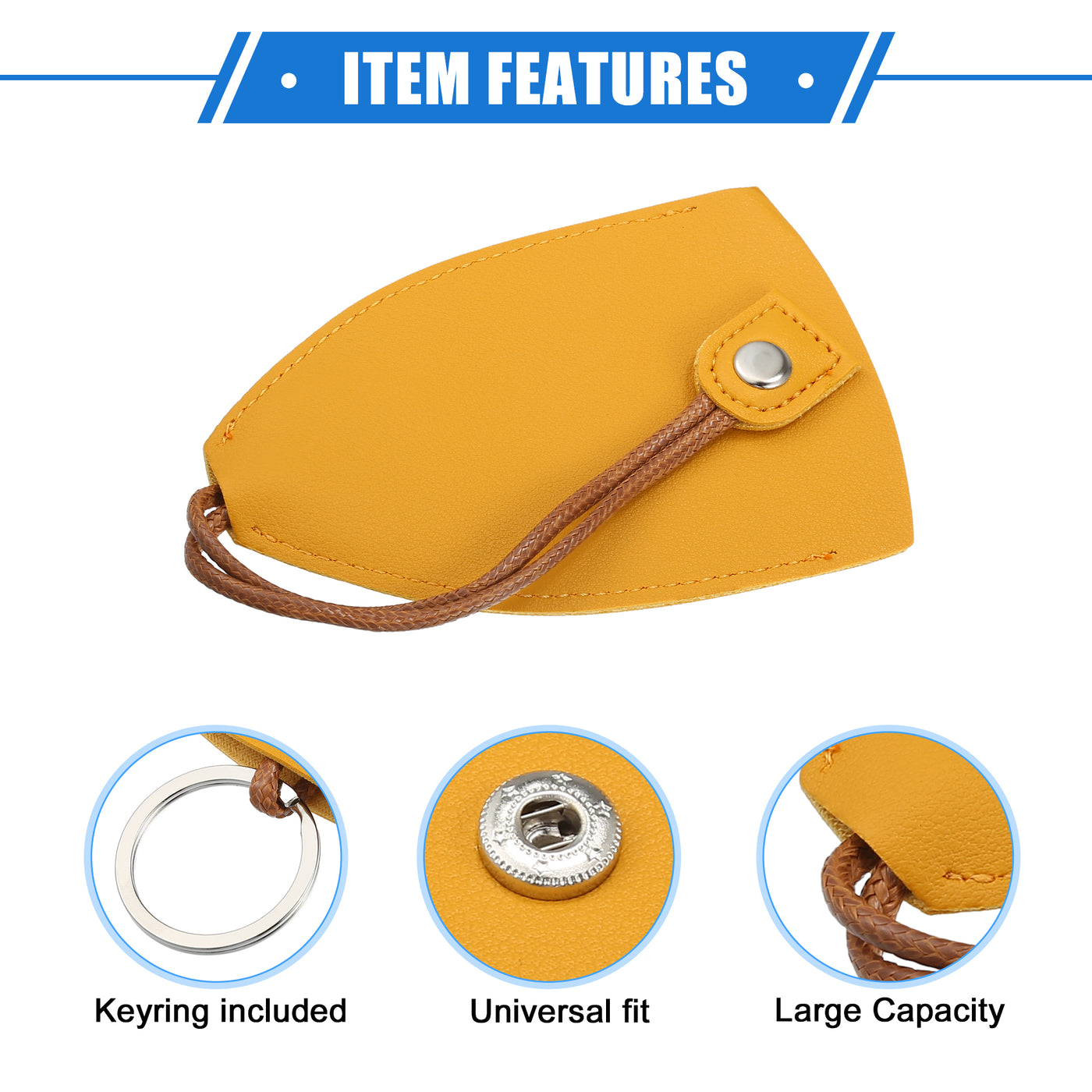 VekAuto 4 Pcs Pull Out Car Key Fob Case Cover Protector, Key Sleeve Keychain Bags Holder Universal for Car Large Capacity Faux Leather Yellow with Keyring