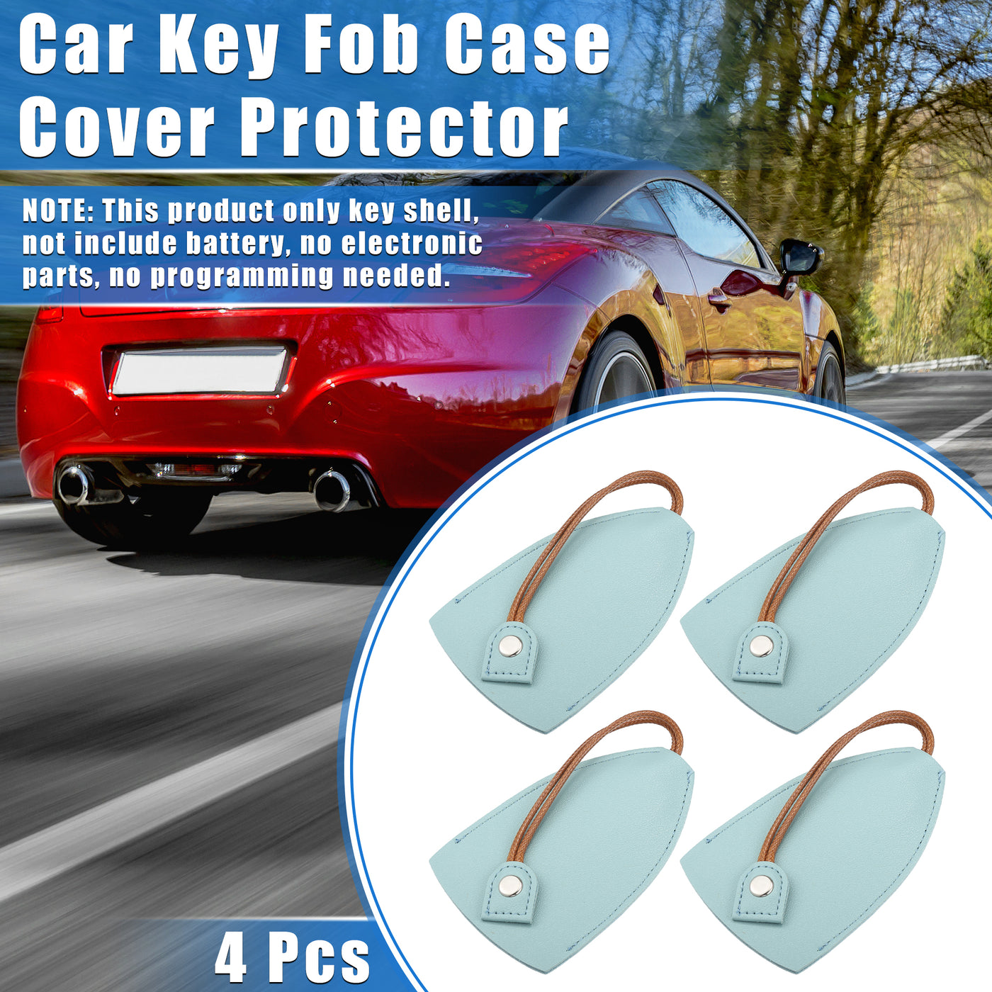 VekAuto 4 Pcs Pull Out Car Key Fob Case Cover Protector, Key Sleeve Keychain Bags Holder Universal for Car Large Capacity Faux Leather Blue with Keyring