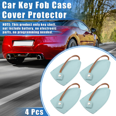 Harfington 4 Pcs Pull Out Car Key Fob Case Cover Protector, Key Sleeve Keychain Bags Holder Universal for Car Large Capacity Faux Leather Blue with Keyring