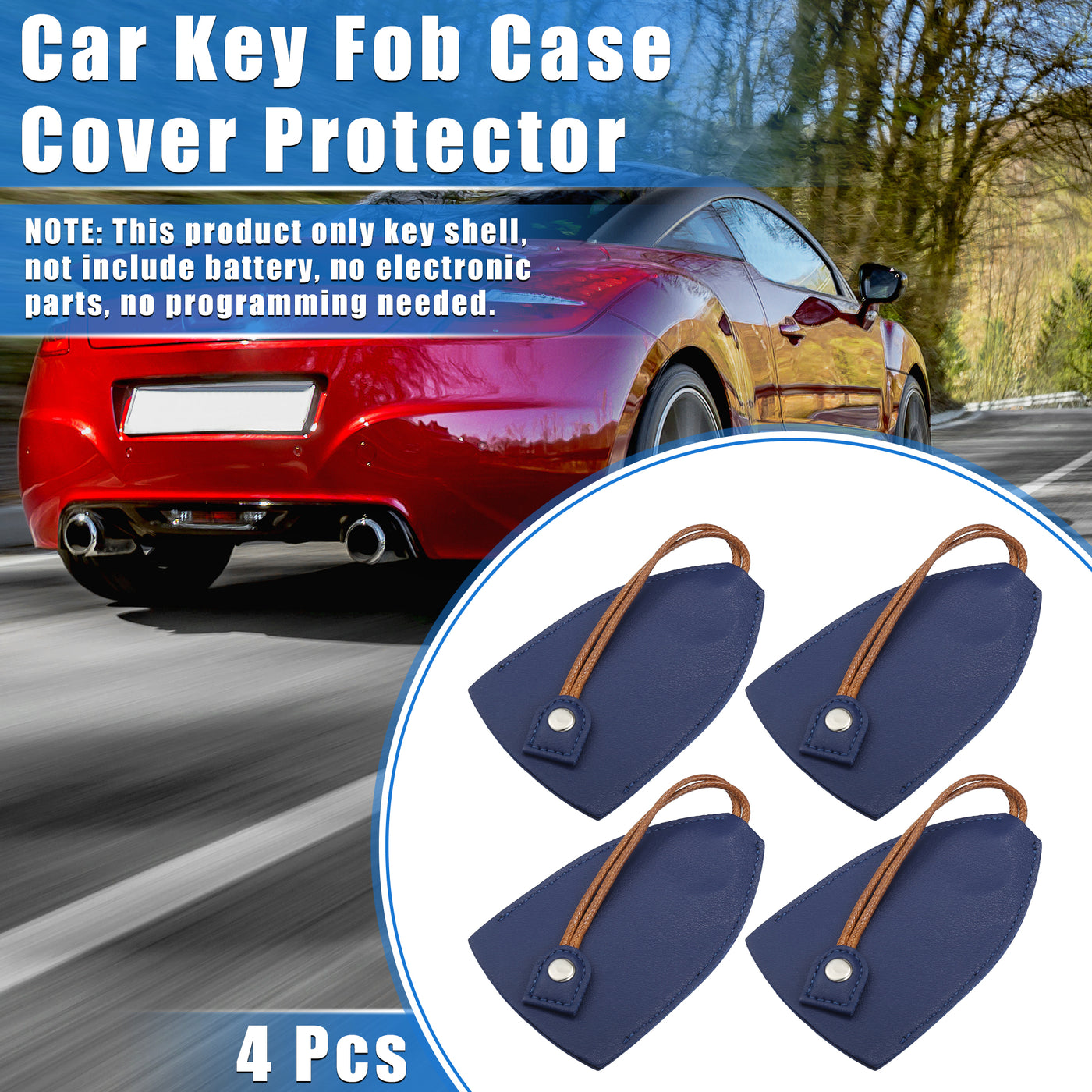 VekAuto 4 Pcs Pull Out Car Key Fob Case Cover Protector, Key Sleeve Keychain Bags Holder Universal for Car Large Capacity Faux Leather Dark Blue with Keyring