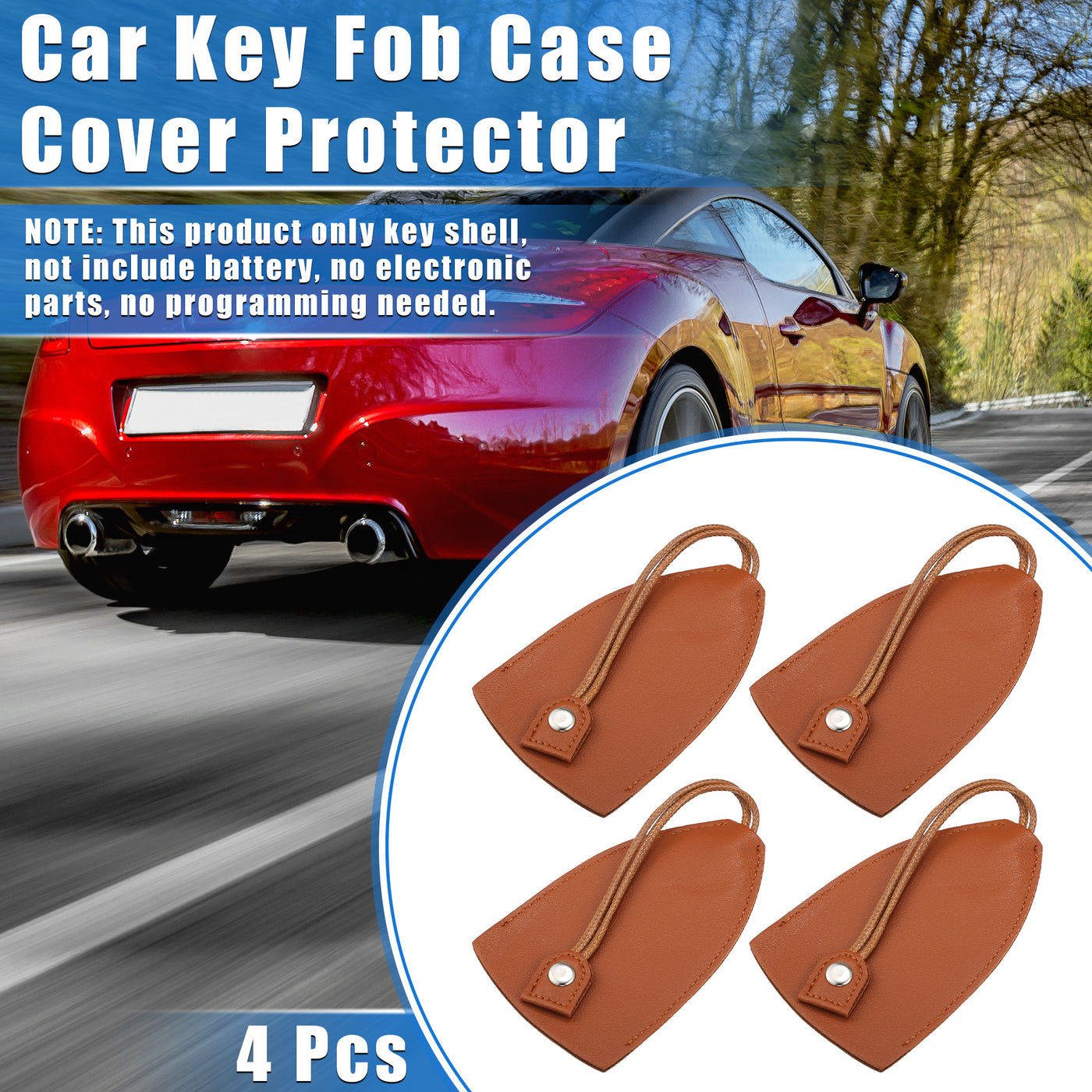 VekAuto 4 Pcs Pull Out Car Key Fob Case Cover Protector, Key Sleeve Keychain Bags Holder Universal for Car Large Capacity Faux Leather Brown with Keyring