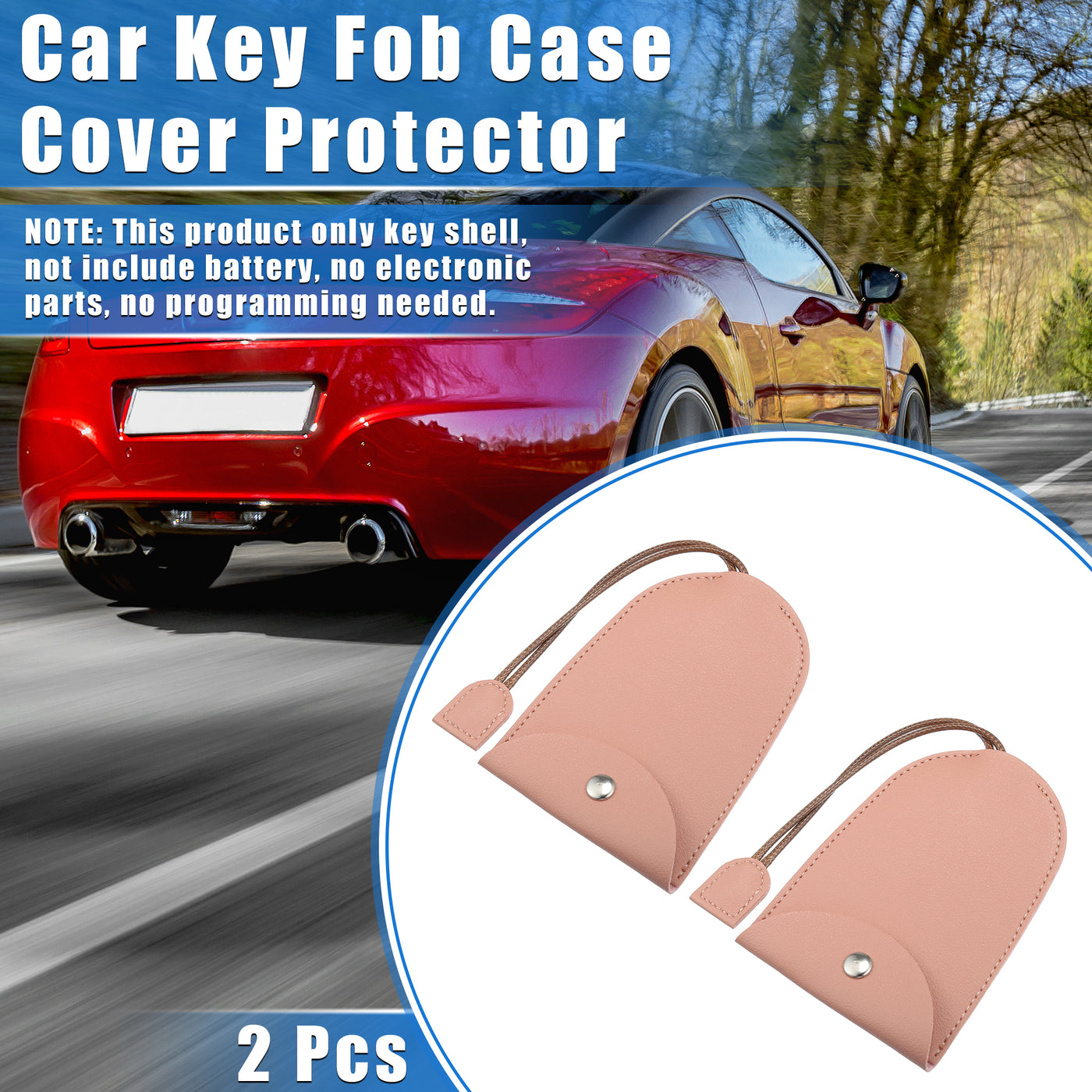 VekAuto 2 Pcs Pull Out Car Key Fob Case Cover Protector, Key Sleeve Keychain Bags Holder Universal for Car Full Protection Faux Leather Pink with Keyring