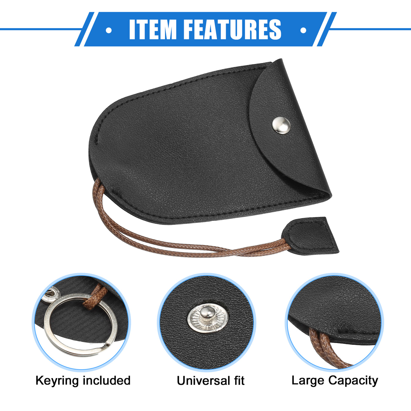 VekAuto 2 Pcs Pull Out Car Key Fob Case Cover Protector, Key Sleeve Keychain Bags Holder Universal for Car Full Protection Faux Leather Black with Keyring