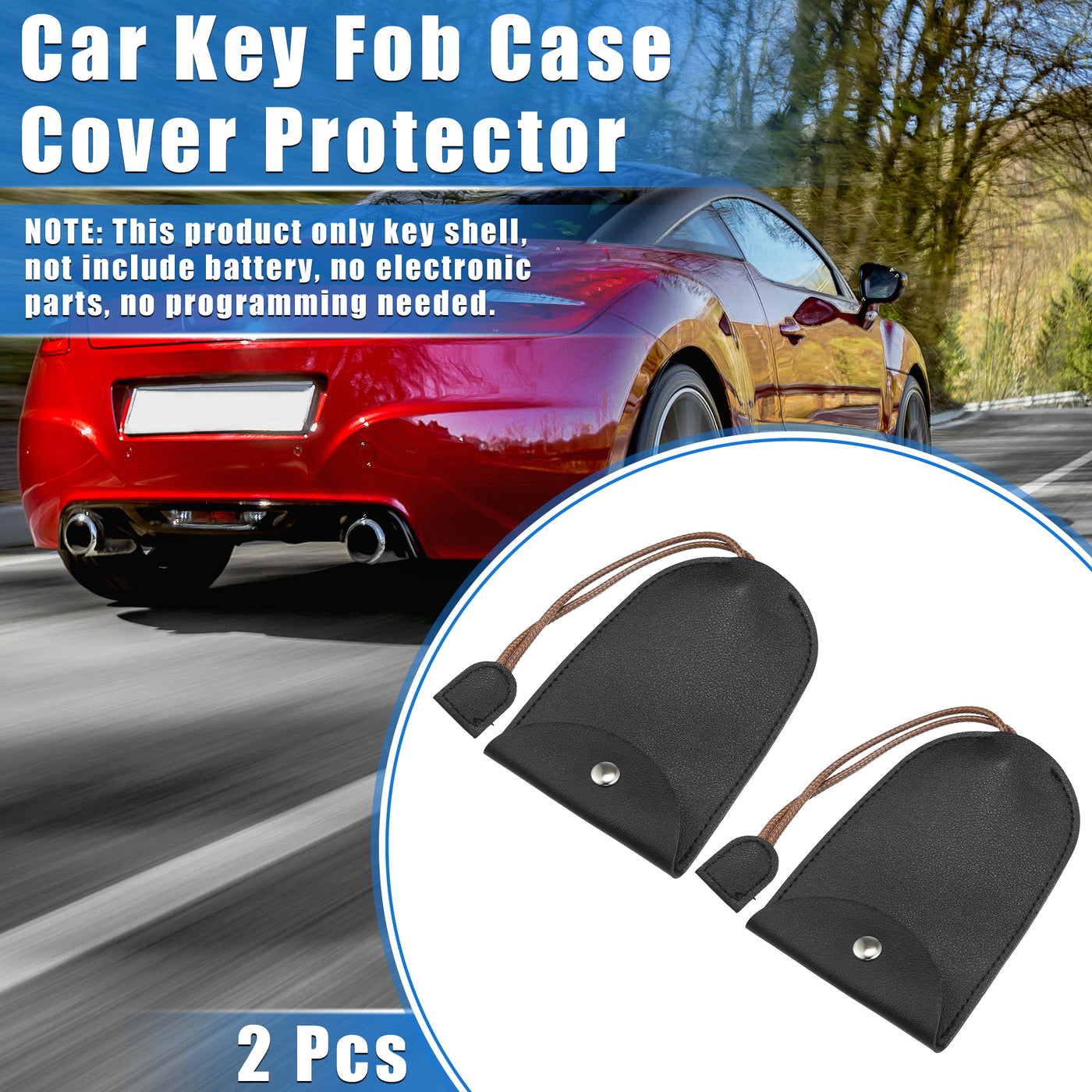 VekAuto 2 Pcs Pull Out Car Key Fob Case Cover Protector, Key Sleeve Keychain Bags Holder Universal for Car Full Protection Faux Leather Black with Keyring