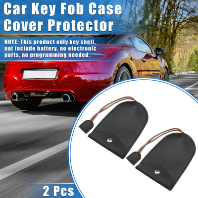 Harfington 2 Pcs Pull Out Car Key Fob Case Cover Protector, Key Sleeve Keychain Bags Holder Universal for Car Full Protection Faux Leather Black with Keyring