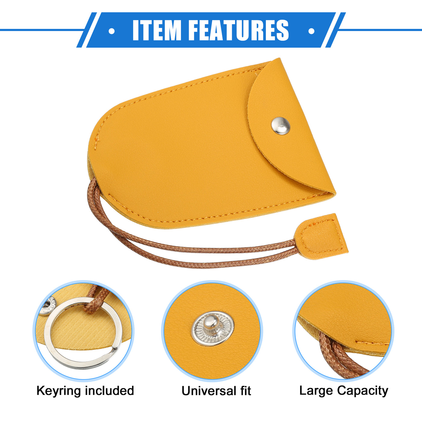 VekAuto 2 Pcs Pull Out Car Key Fob Case Cover Protector, Key Sleeve Keychain Bags Holder Universal for Car Full Protection Faux Leather Yellow with Keyring