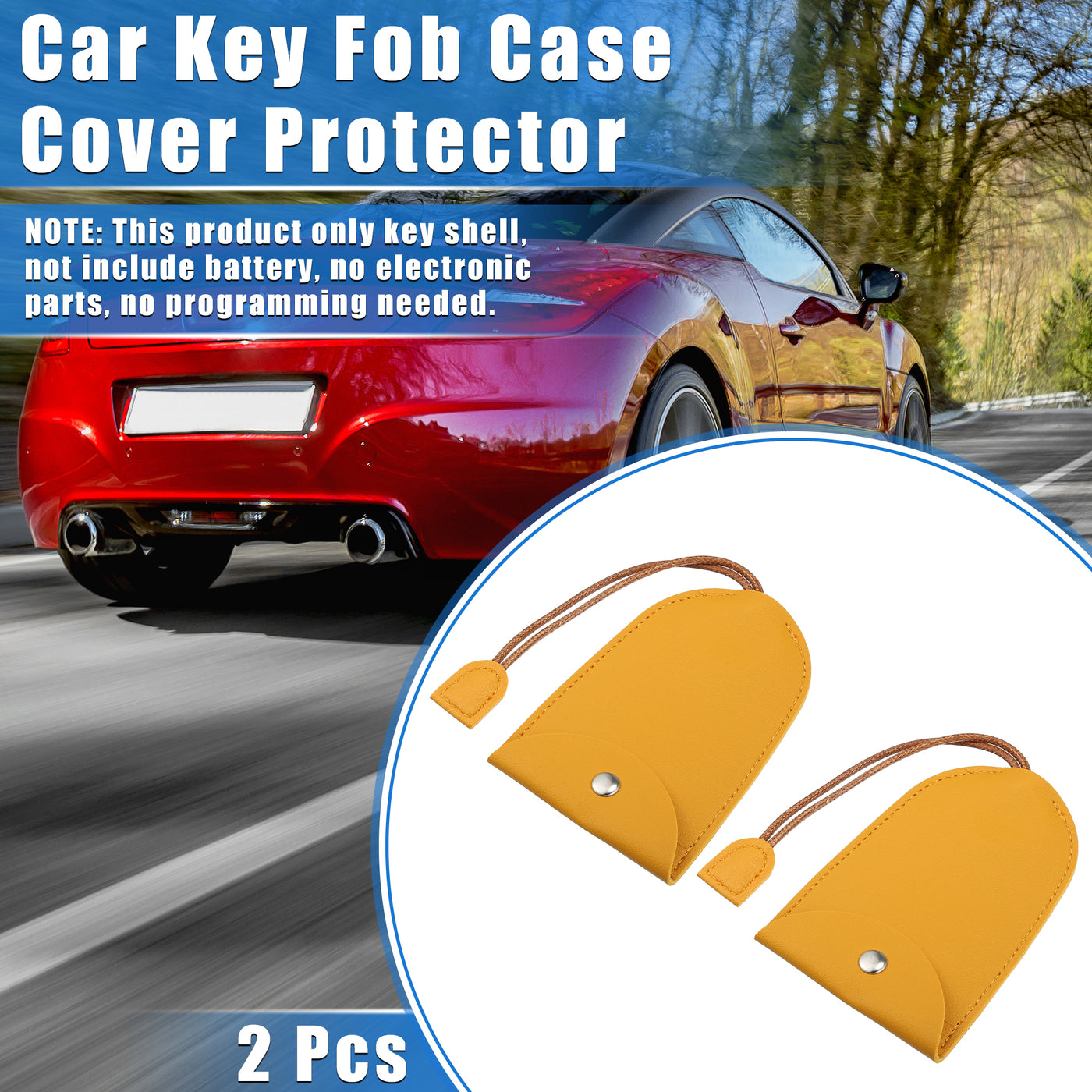 VekAuto 2 Pcs Pull Out Car Key Fob Case Cover Protector, Key Sleeve Keychain Bags Holder Universal for Car Full Protection Faux Leather Yellow with Keyring