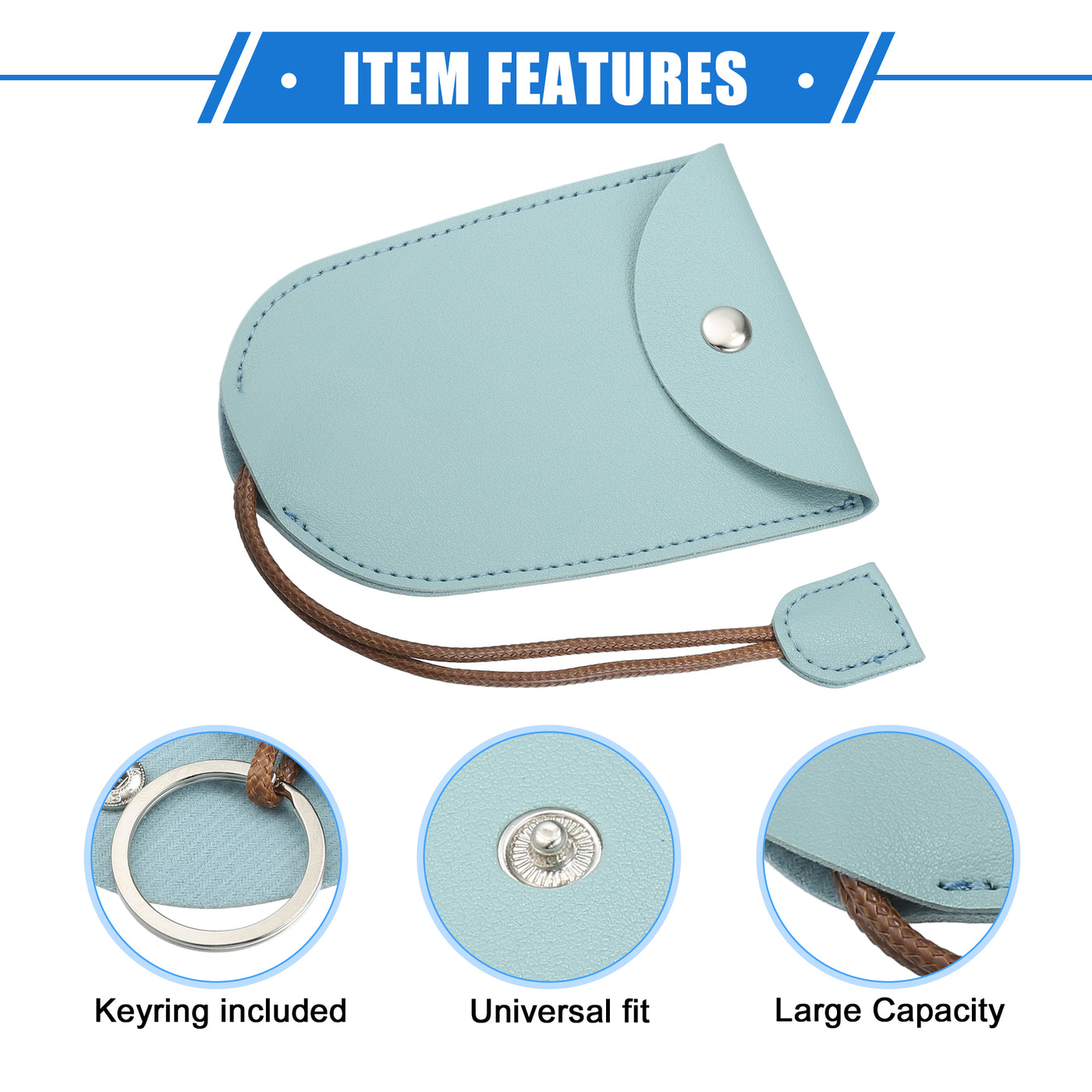 VekAuto 2 Pcs Pull Out Car Key Fob Case Cover Protector, Key Sleeve Keychain Bags Holder Universal for Car Full Protection Faux Leather Blue with Keyring