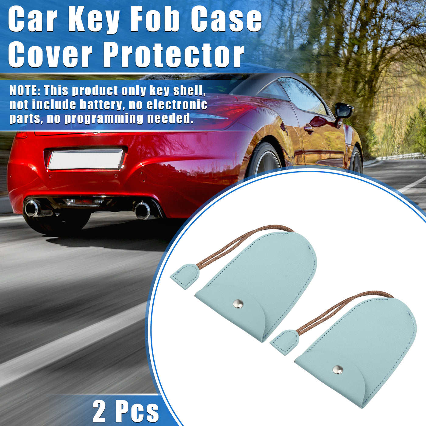 VekAuto 2 Pcs Pull Out Car Key Fob Case Cover Protector, Key Sleeve Keychain Bags Holder Universal for Car Full Protection Faux Leather Blue with Keyring