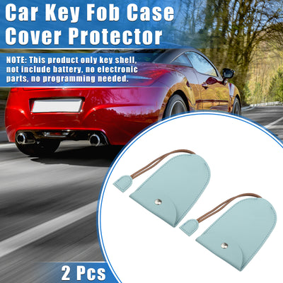 Harfington 2 Pcs Pull Out Car Key Fob Case Cover Protector, Key Sleeve Keychain Bags Holder Universal for Car Full Protection Faux Leather Blue with Keyring