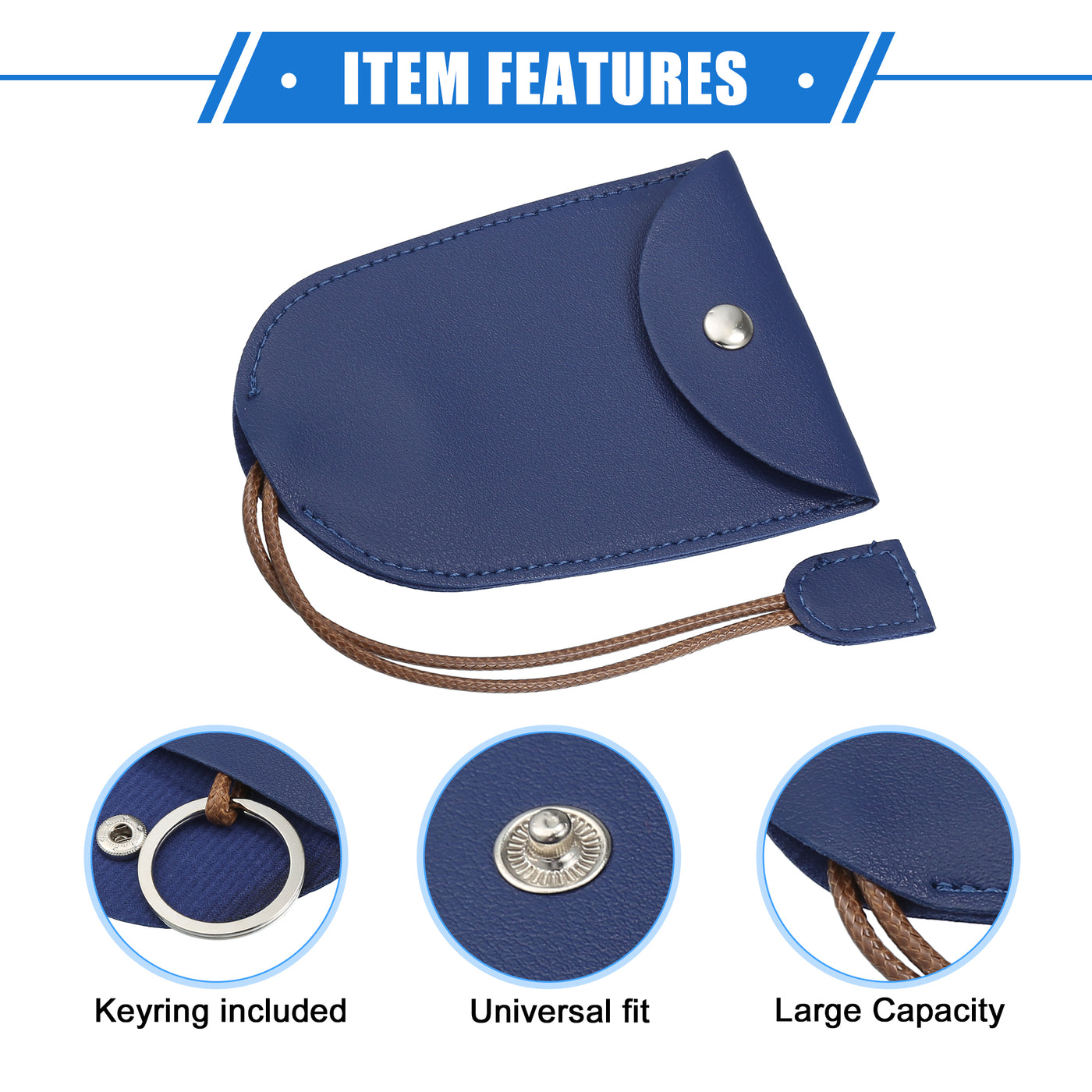 VekAuto 2 Pcs Pull Out Car Key Fob Case Cover Protector, Key Sleeve Keychain Bags Holder Universal for Car Full Protection Faux Leather Dark Blue with Keyring