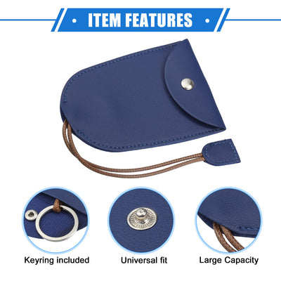 Harfington 2 Pcs Pull Out Car Key Fob Case Cover Protector, Key Sleeve Keychain Bags Holder Universal for Car Full Protection Faux Leather Dark Blue with Keyring