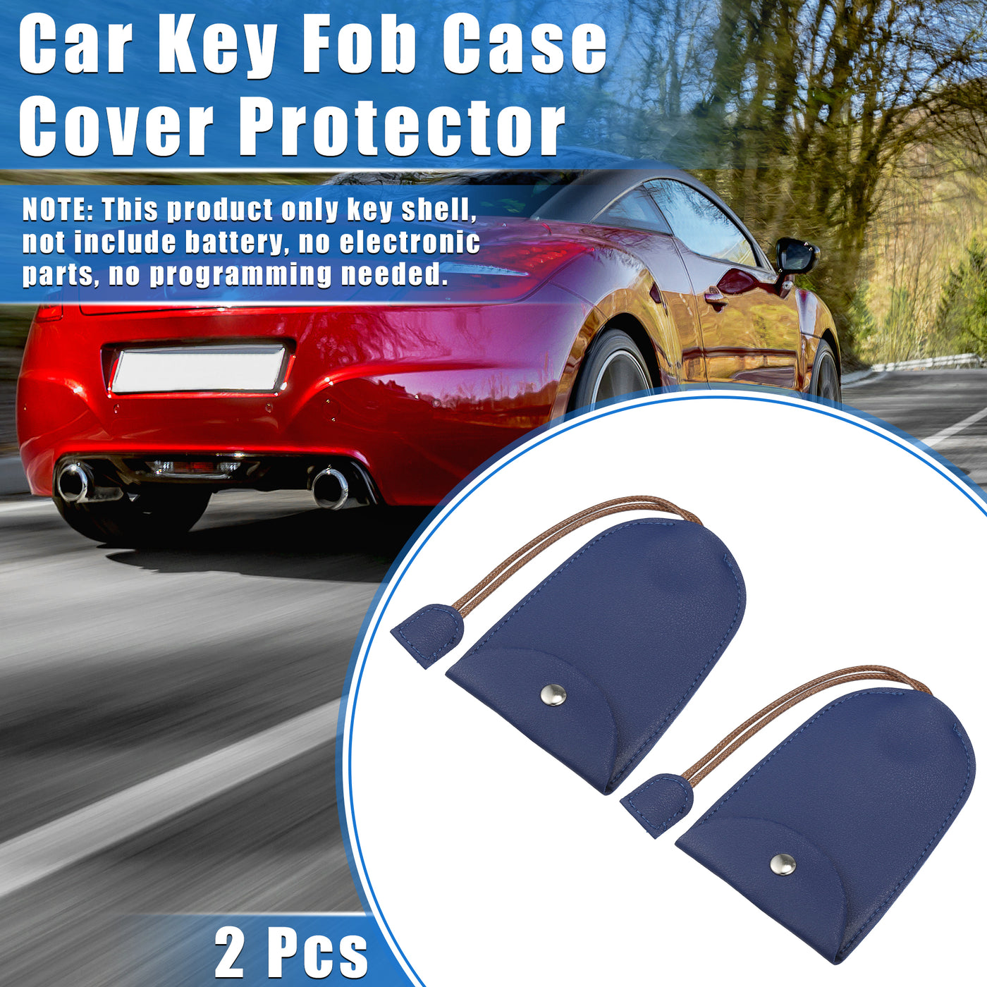 VekAuto 2 Pcs Pull Out Car Key Fob Case Cover Protector, Key Sleeve Keychain Bags Holder Universal for Car Full Protection Faux Leather Dark Blue with Keyring