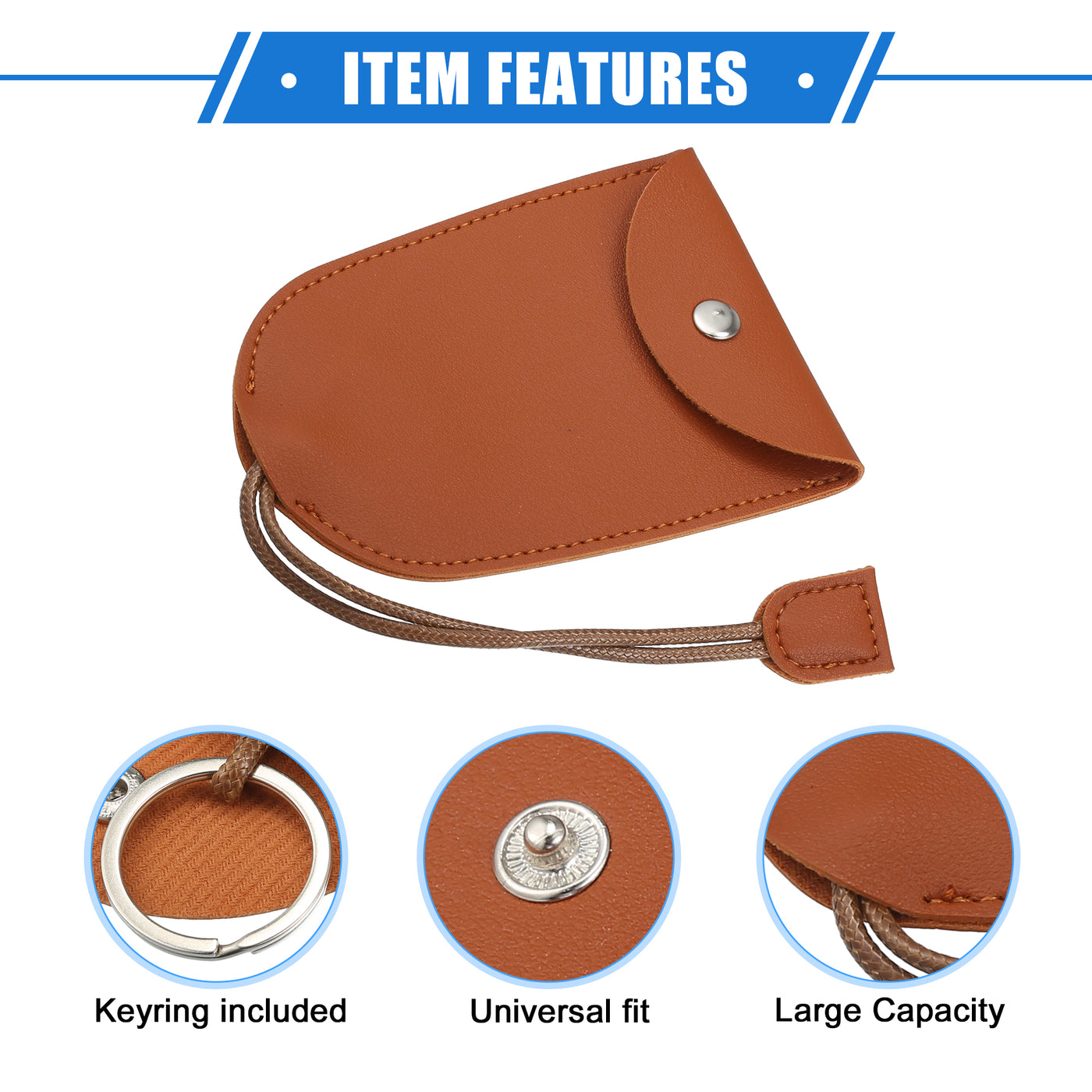 VekAuto 2 Pcs Pull Out Car Key Fob Case Cover Protector, Key Sleeve Keychain Bags Holder Universal for Car Full Protection Faux Leather Brown with Keyring