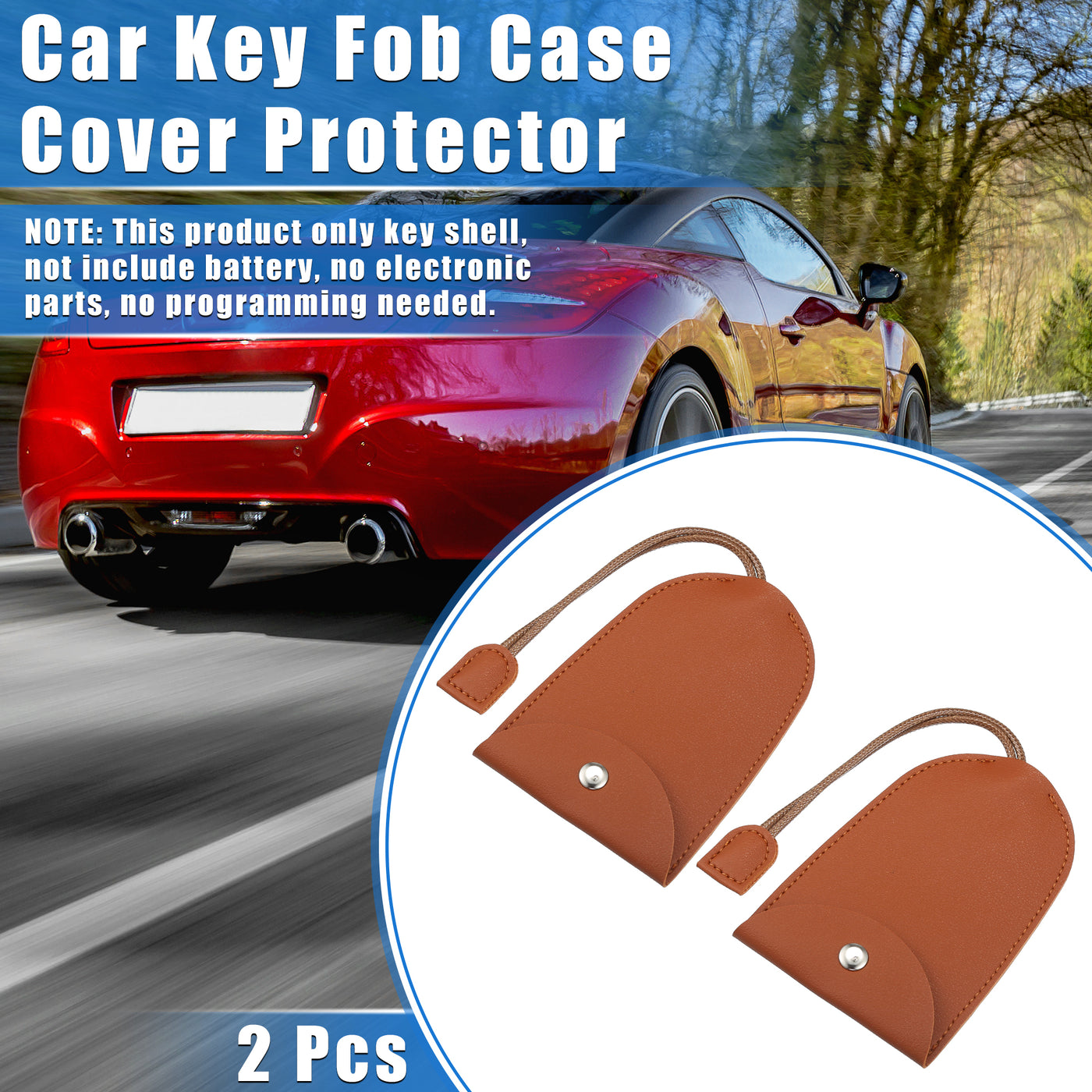 VekAuto 2 Pcs Pull Out Car Key Fob Case Cover Protector, Key Sleeve Keychain Bags Holder Universal for Car Full Protection Faux Leather Brown with Keyring