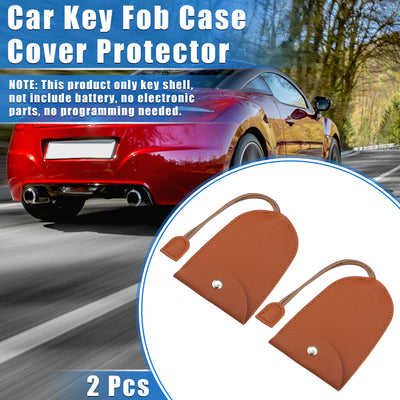 Harfington 2 Pcs Pull Out Car Key Fob Case Cover Protector, Key Sleeve Keychain Bags Holder Universal for Car Full Protection Faux Leather Brown with Keyring