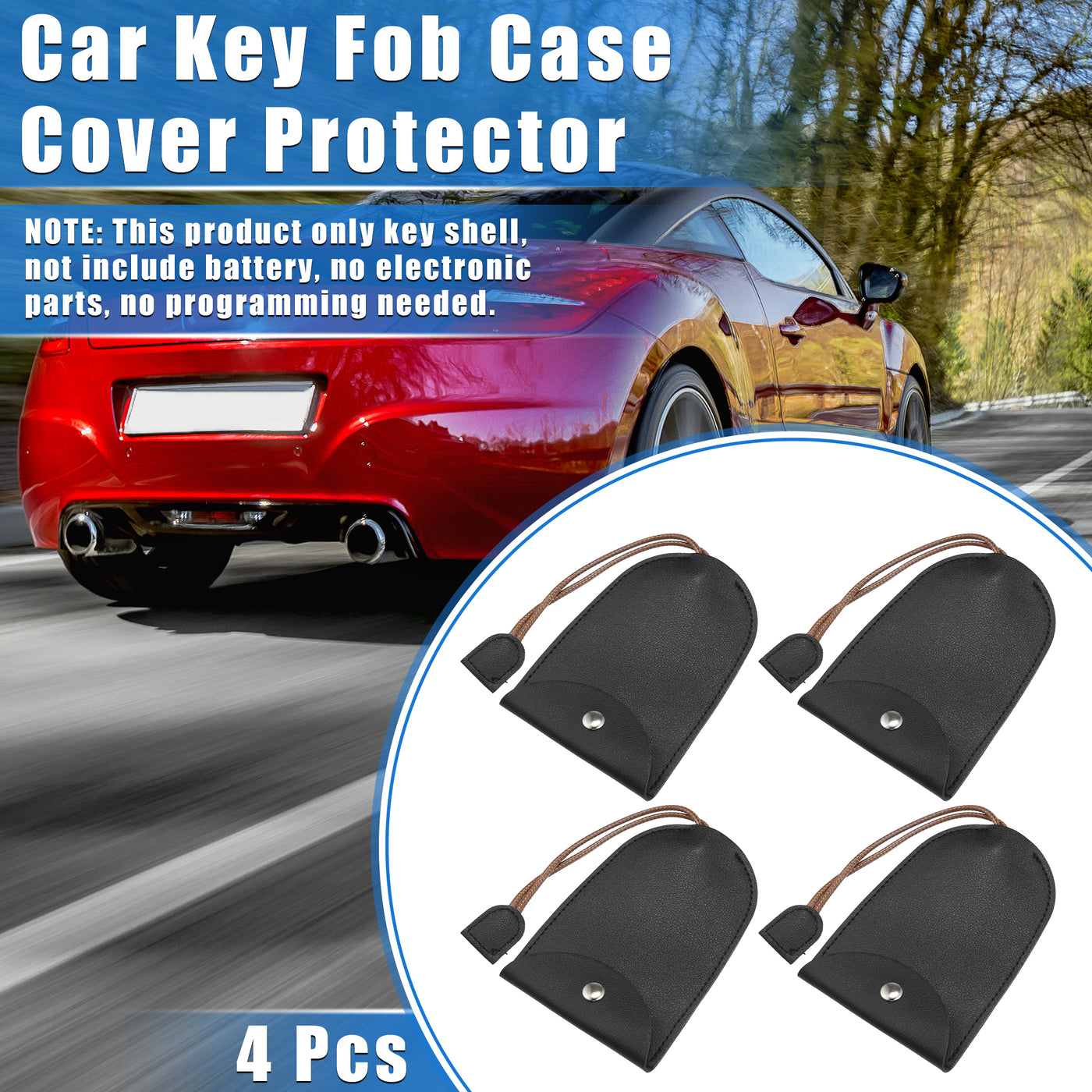 VekAuto 4 Pcs Pull Out Car Key Fob Case Cover Protector, Key Sleeve Keychain Bags Holder Universal for Car Full Protection Faux Leather Black with Keyring