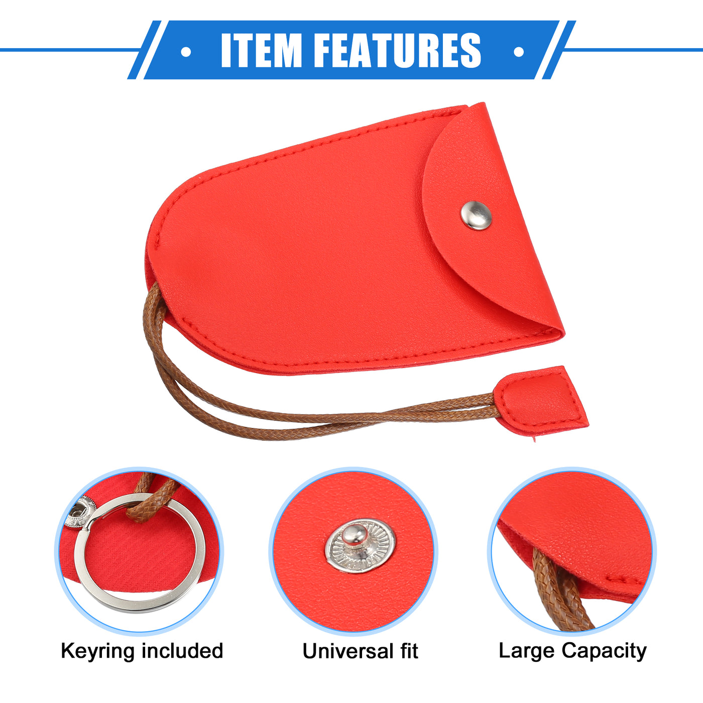 VekAuto 4 Pcs Pull Out Car Key Fob Case Cover Protector, Key Sleeve Keychain Bags Holder Universal for Car Full Protection Faux Leather Red with Keyring