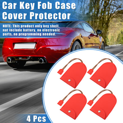 Harfington 4 Pcs Pull Out Car Key Fob Case Cover Protector, Key Sleeve Keychain Bags Holder Universal for Car Full Protection Faux Leather Red with Keyring