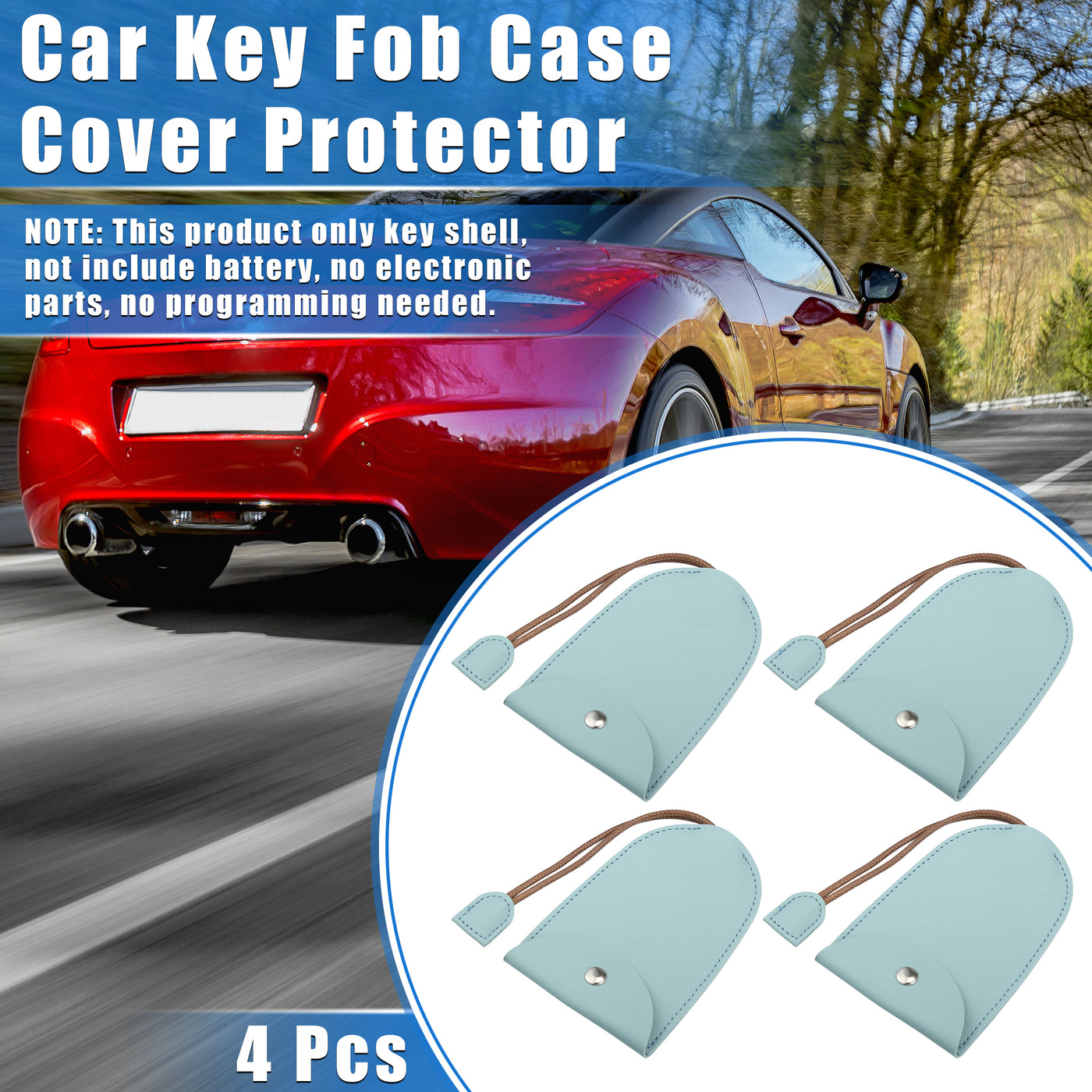 VekAuto 4 Pcs Pull Out Car Key Fob Case Cover Protector, Key Sleeve Keychain Bags Holder Universal for Car Full Protection Faux Leather Blue with Keyring