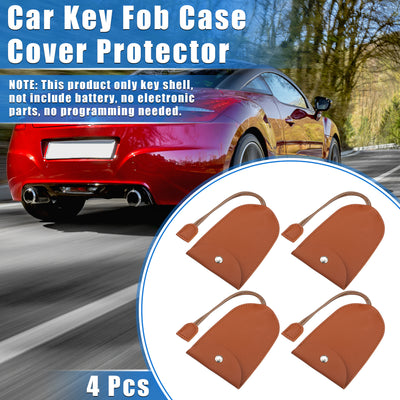 Harfington 4 Pcs Pull Out Car Key Fob Case Cover Protector, Key Sleeve Keychain Bags Holder Universal for Car Full Protection Faux Leather Brown with Keyring