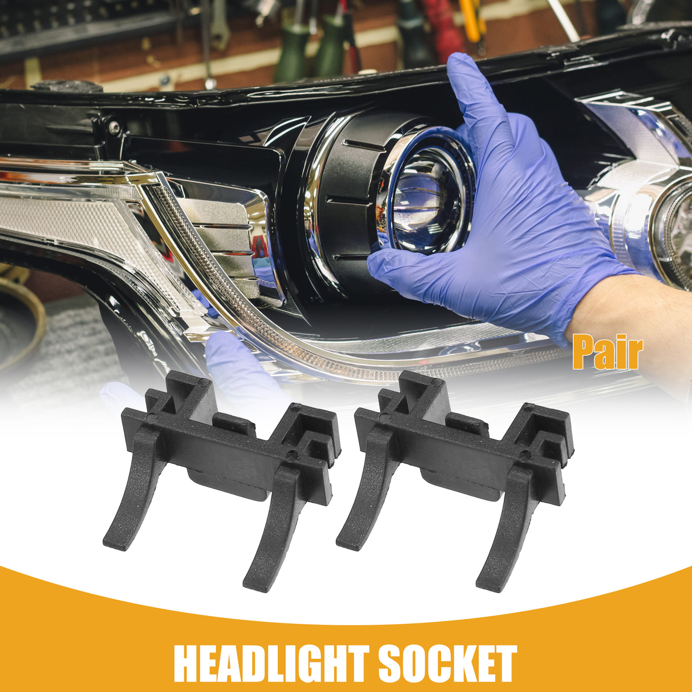 Partuto Automotive LED Headlight Bulb Retainer Adapter Holder Socket - Car Headlight Socket - for Ford Plastic Black - 1 Pair