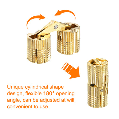 Harfington Uxcell 6Pcs 12mm Brass Barrel Hinges Invisible Hidden Concealed Furniture Hinges, Gold