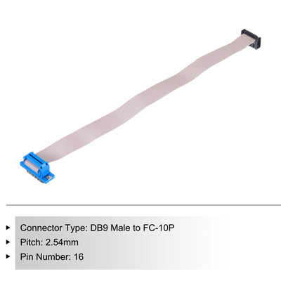 Harfington 16Pin Flat Ribbon Cable Grey DB15 Male to FC-16P 2.54mm Pitch 30cm Length DB Serial Port Cable for Computer, LED Display, DVD with 2 Screws