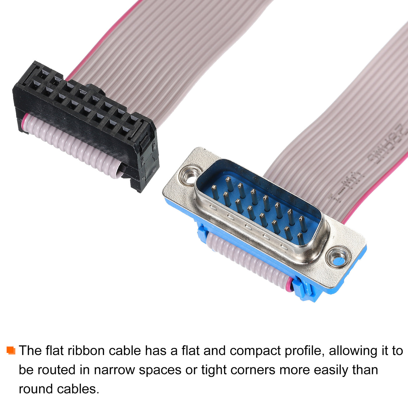 Harfington 16Pin Flat Ribbon Cable Grey DB15 Male to FC-16P 2.54mm Pitch 30cm Length DB Serial Port Cable for Computer, LED Display, DVD with 2 Screws