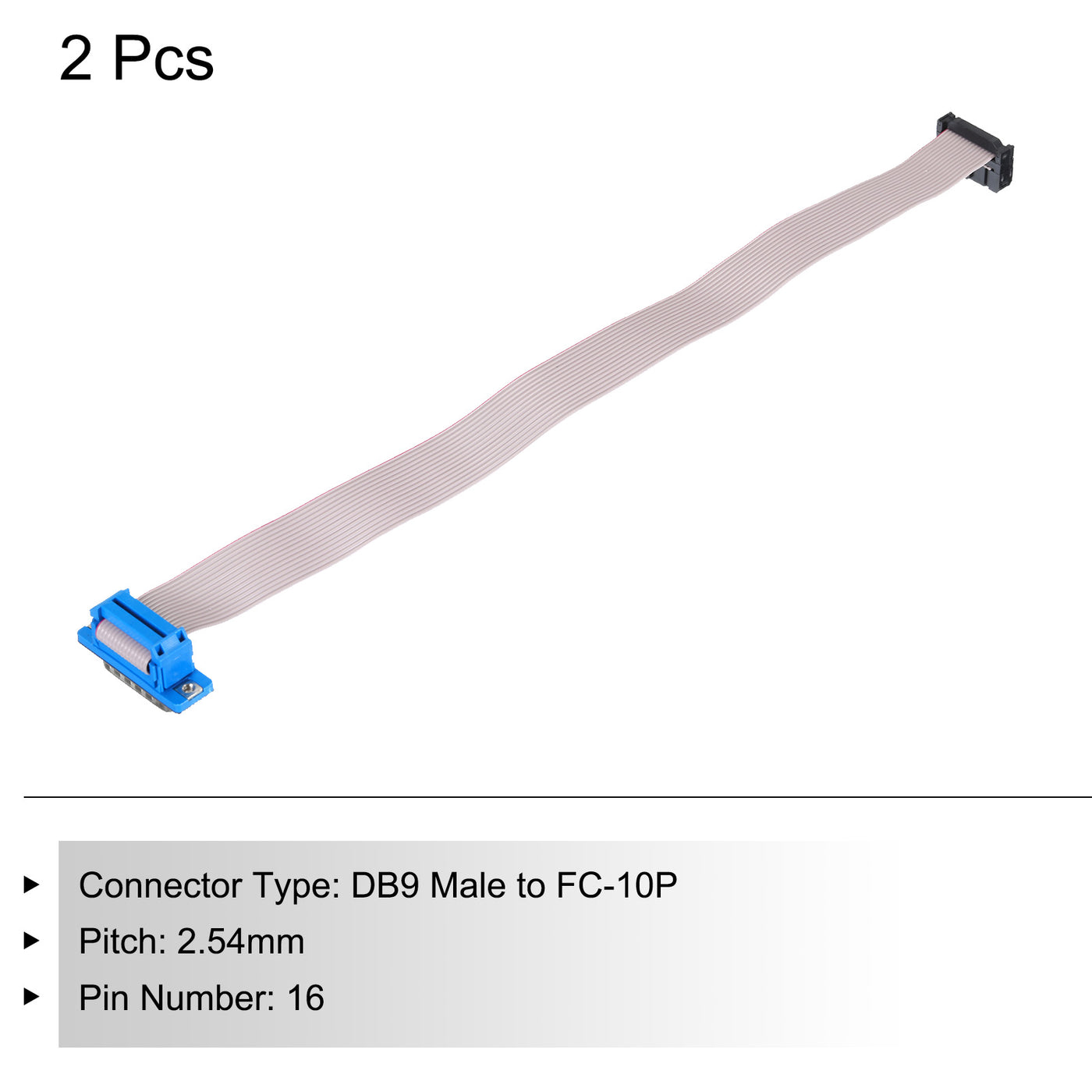 Harfington 2Pcs 16Pin Flat Ribbon Cable Grey DB15 Male to FC-16P 2.54mm Pitch 30cm Length DB Serial Port Cable for Computer, LED Display, DVD with 4 Screws