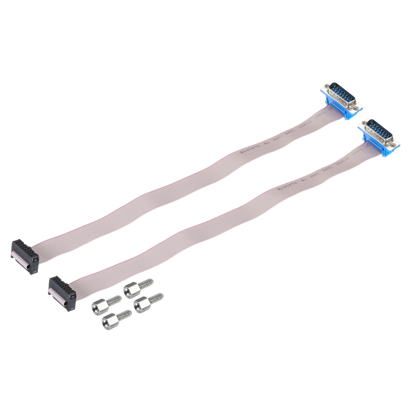 Harfington 2Pcs 16Pin Flat Ribbon Cable Grey DB15 Male to FC-16P 2.54mm Pitch 30cm Length DB Serial Port Cable for Computer, LED Display, DVD with 4 Screws