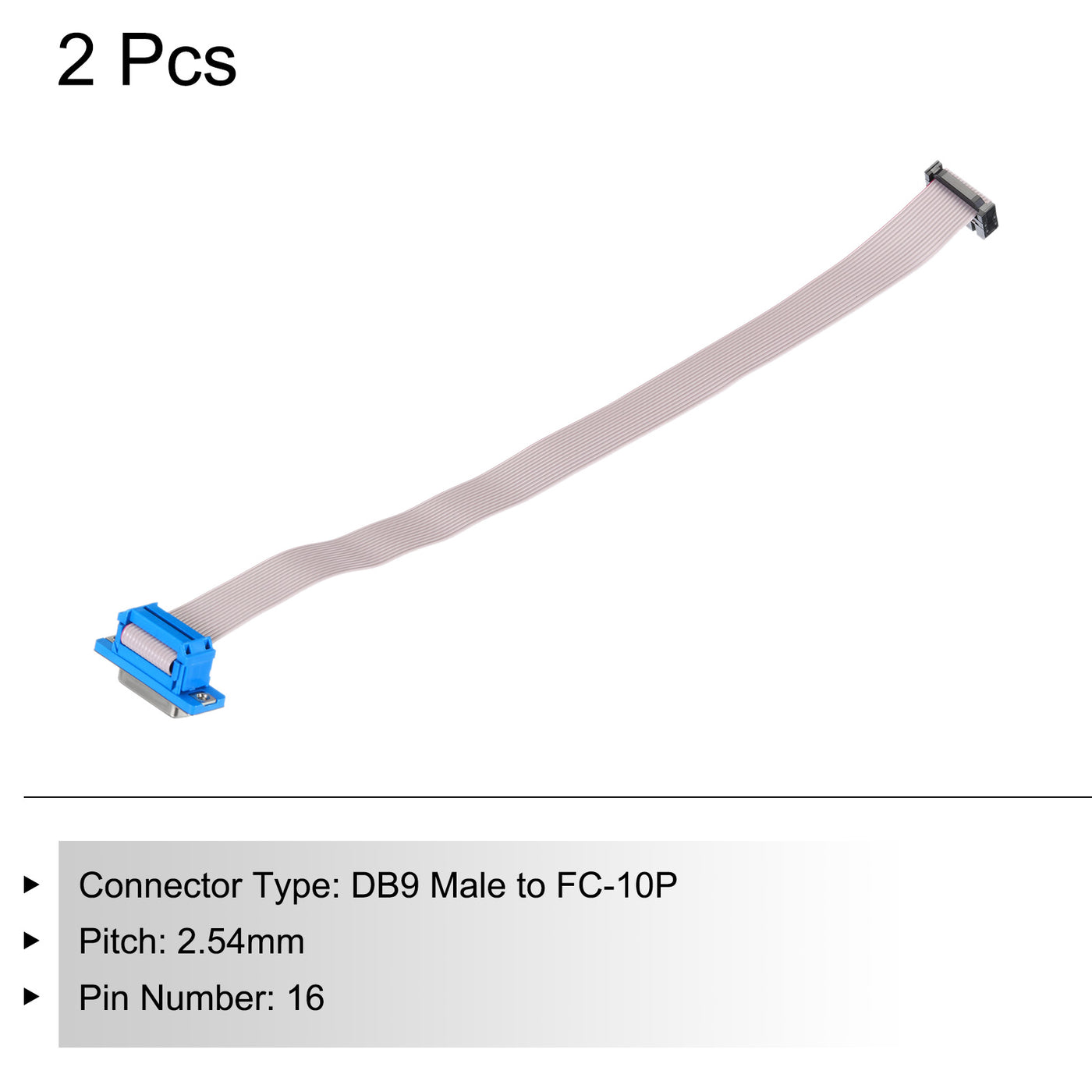 Harfington 2Pcs 16Pin Flat Ribbon Cable Grey DB15 Female to FC-16P 2.54mm Pitch 30cm Length DB Serial Port Cable for Computer, LED Display, DVD with 4 Screws