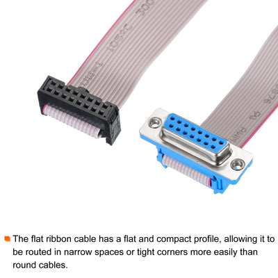 Harfington 2Pcs 16Pin Flat Ribbon Cable Grey DB15 Female to FC-16P 2.54mm Pitch 30cm Length DB Serial Port Cable for Computer, LED Display, DVD with 4 Screws