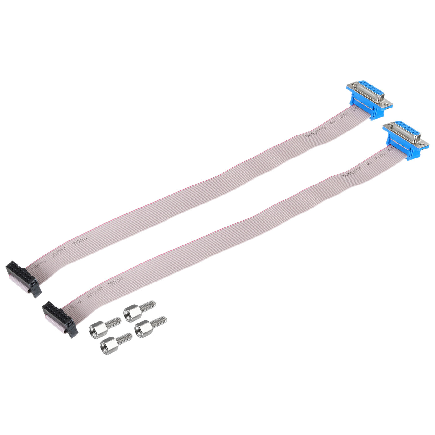 Harfington 2Pcs 16Pin Flat Ribbon Cable Grey DB15 Female to FC-16P 2.54mm Pitch 30cm Length DB Serial Port Cable for Computer, LED Display, DVD with 4 Screws