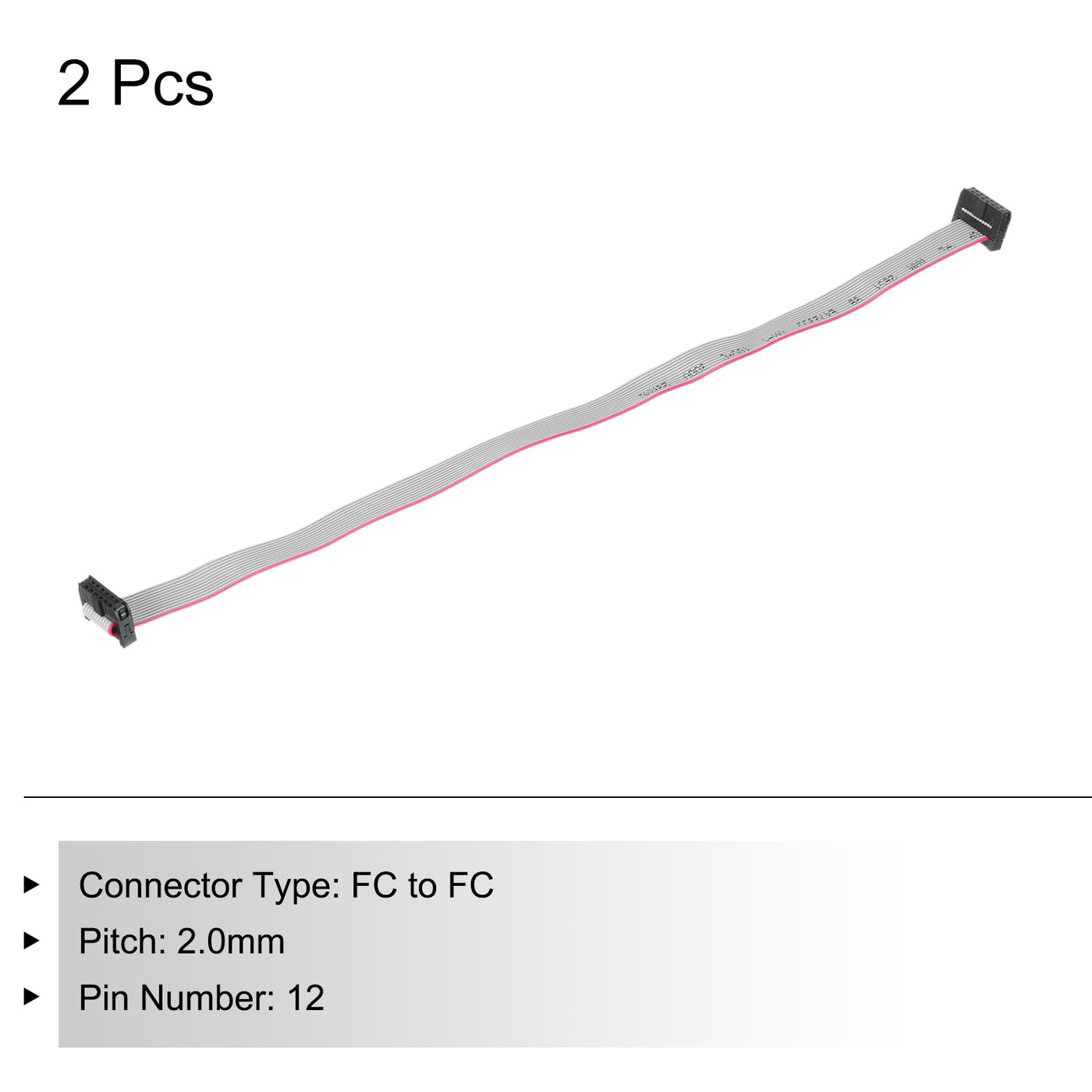 Harfington IDC 12-poliges Flachbandkabel, 2,0 mm Pitch FC zu FC Stecker, 30 cm Länge, grauer Jumperdraht für Computer LED Display DVD, 2 Stück